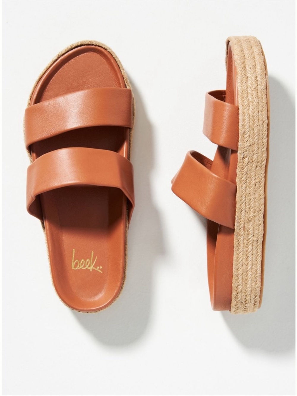 Beek Twinspot Platform Sandal Tan Leather Slide - Picture 2 of 11